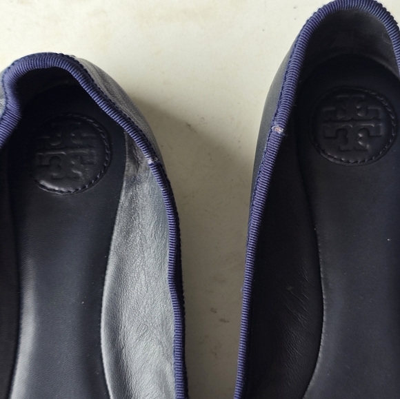 Tory Burch Chelsea Ballet Flats 8M Blue Women Bow Medallion Logo - Picture 8 of 14